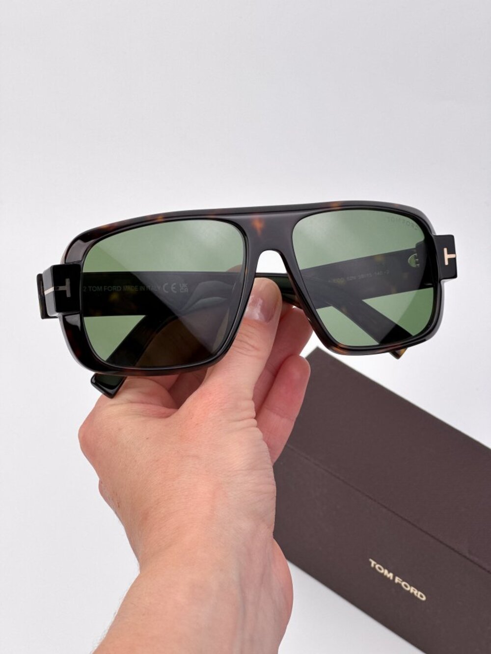 Tom Ford TURNER FT1101 52N Sunglasses – Dark Havana Pilot Frame Green Lenses